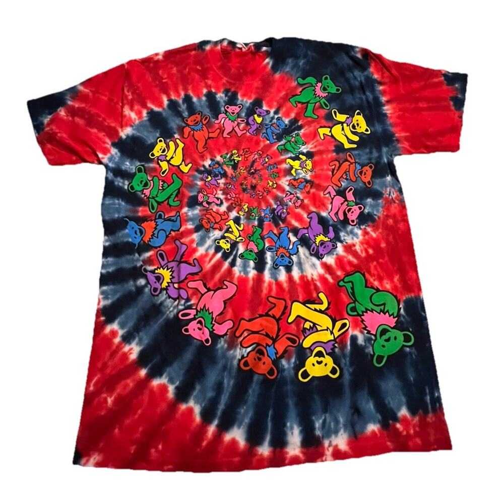 Grateful Dead Dancing Bears T-shirt Tie-Dye Spiral Size Large Patriotic Red Blue